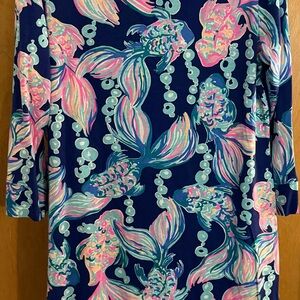 Lilly Pulitzer Navy and Pink Fish Print Long Sleeve Dress